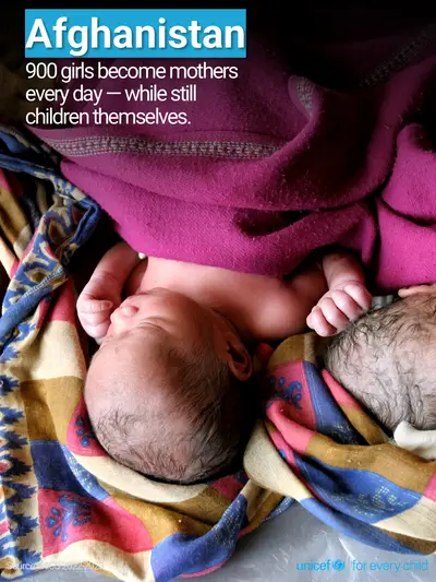 Adolescent motherhood tile for Afghanistan, Photo · English