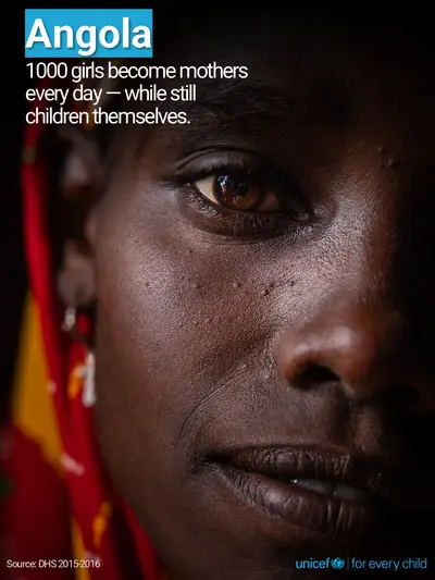 Adolescent motherhood tile for Angola, Photo · English