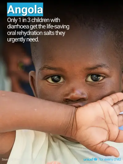 Oral rehydration salts tile for Angola, Photo · English