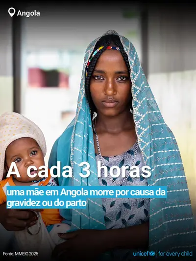 Maternal mortality tile for Angola, Bold number · Portuguese