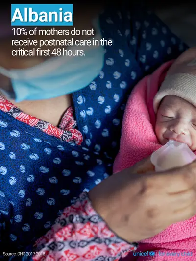 Postnatal care tile for Albania, Photo · English
