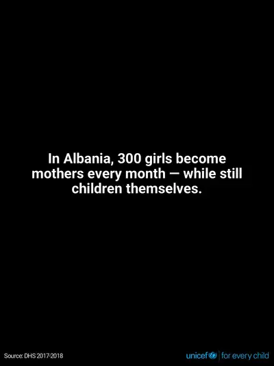 Adolescent motherhood tile for Albania, Text only · English