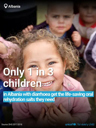 Oral rehydration salts tile for Albania, Bold number · English