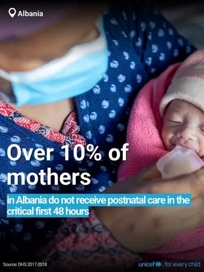 Postnatal care tile for Albania, Bold number · English