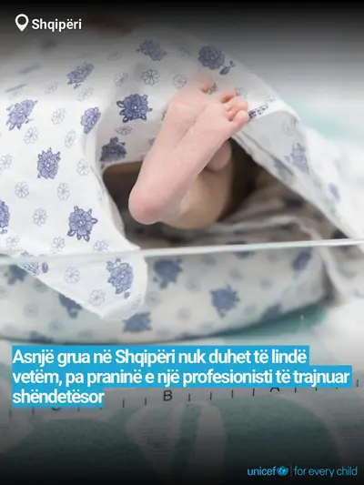 Skilled birth attendance tile for Albania, Bold number · Albanian