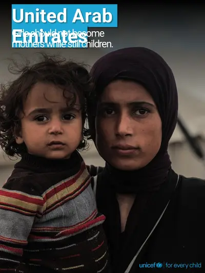Adolescent motherhood tile for United Arab Emirates, Photo · English