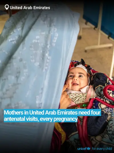 Antenatal care tile for United Arab Emirates, Bold number · English