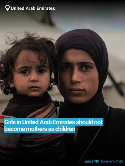 Adolescent motherhood tile for United Arab Emirates, Bold number · English