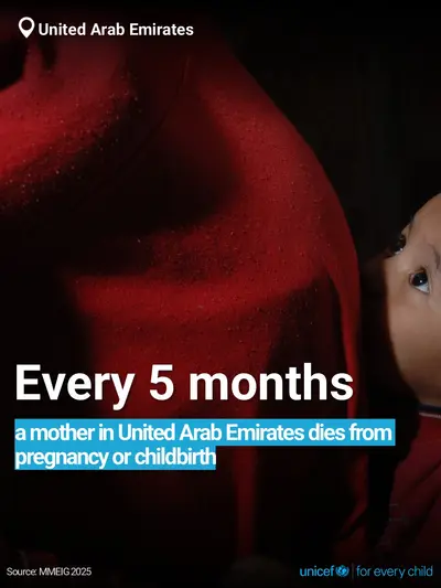 Maternal mortality tile for United Arab Emirates, Bold number · English