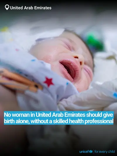 Skilled birth attendance tile for United Arab Emirates, Bold number · English