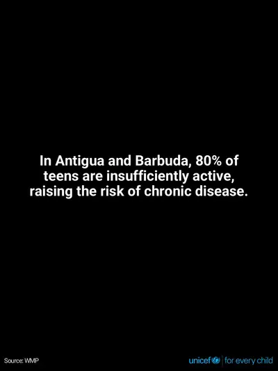 Adolescent physical activity tile for Antigua and Barbuda, Text only · English