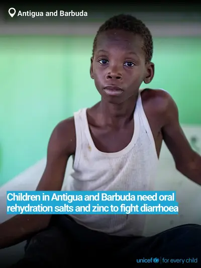 Oral rehydration salts tile for Antigua and Barbuda, Bold number · English