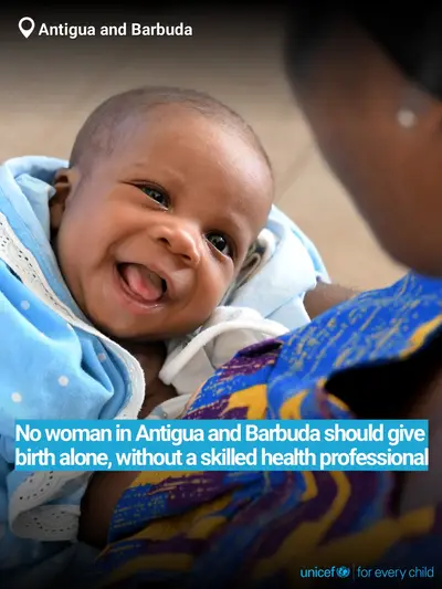 Skilled birth attendance tile for Antigua and Barbuda, Bold number · English