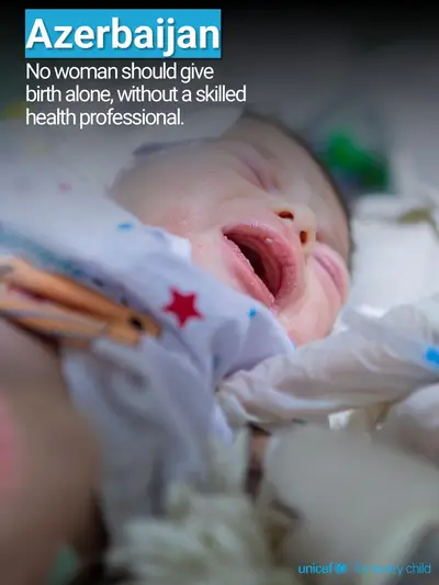 Skilled birth attendance tile for Azerbaijan, Photo · English