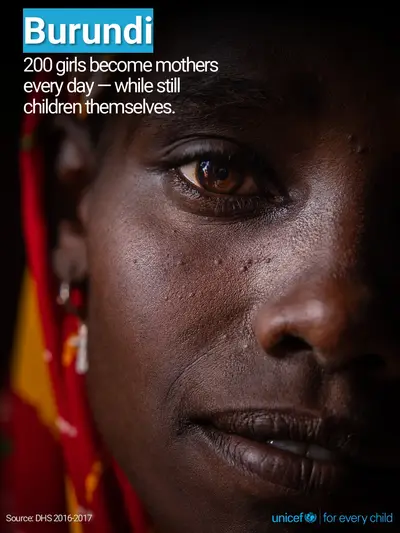 Adolescent motherhood tile for Burundi, Photo · English