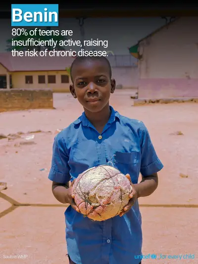 Adolescent physical activity tile for Benin, Photo · English