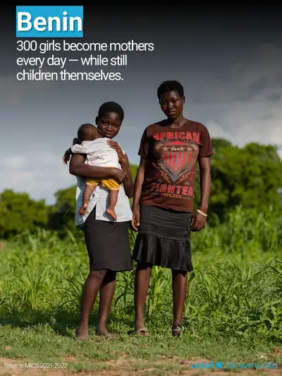Adolescent motherhood tile for Benin, Photo · English