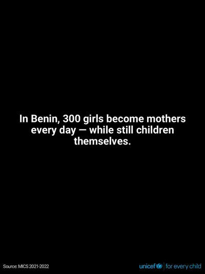 Adolescent motherhood tile for Benin, Text only · English