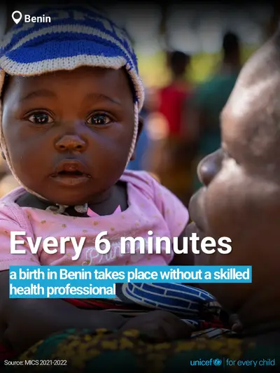 Skilled birth attendance tile for Benin, Bold number · English