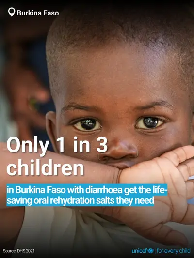 Oral rehydration salts tile for Burkina Faso, Bold number · English