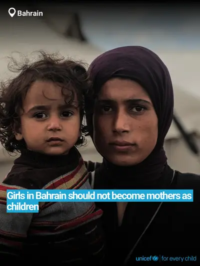 Adolescent motherhood tile for Bahrain, Bold number · English