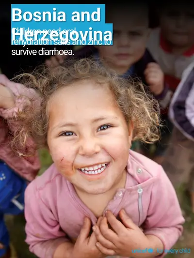 Oral rehydration salts tile for Bosnia and Herzegovina, Photo · English