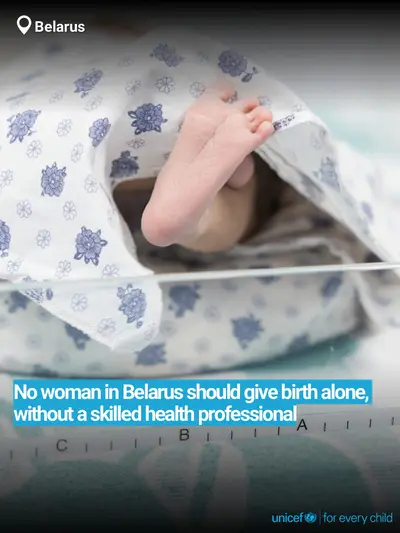 Skilled birth attendance tile for Belarus, Bold number · English