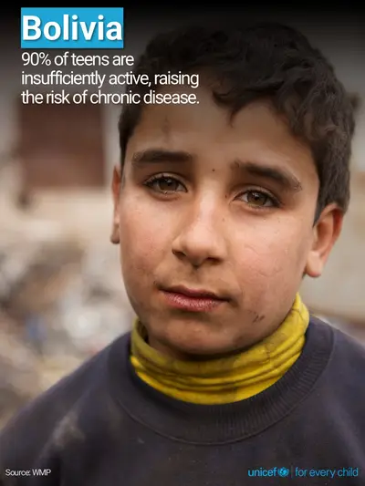 Adolescent physical activity tile for Bolivia (Plurinational State of), Photo · English