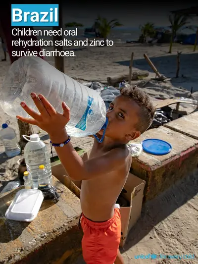 Oral rehydration salts tile for Brazil, Photo · English