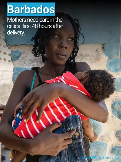 Postnatal care tile for Barbados, Photo · English