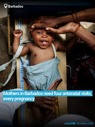 Antenatal care tile for Barbados, Bold number · English