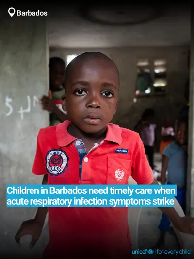 Childhood pneumonia tile for Barbados, Bold number · English