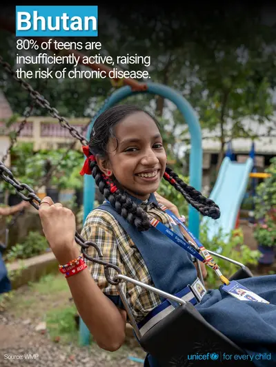 Adolescent physical activity tile for Bhutan, Photo · English