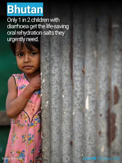 Oral rehydration salts tile for Bhutan, Photo · English