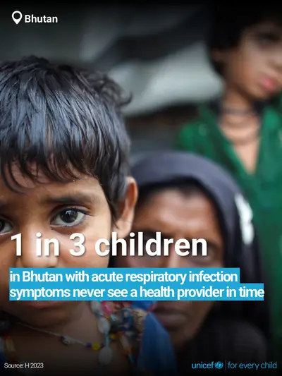 Childhood pneumonia tile for Bhutan, Bold number · English