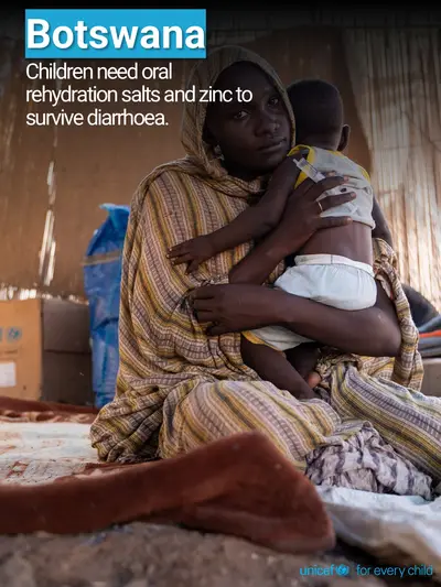 Oral rehydration salts tile for Botswana, Photo · English