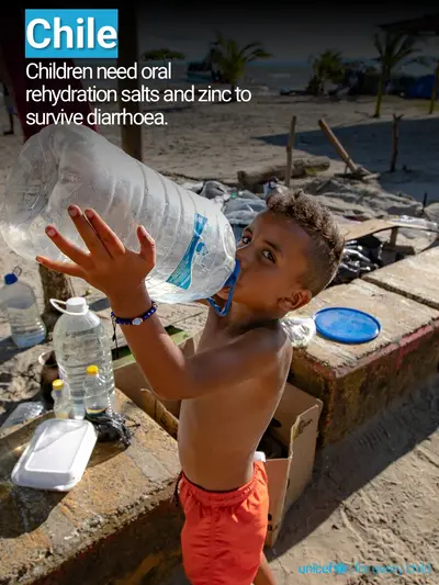 Oral rehydration salts tile for Chile, Photo · English