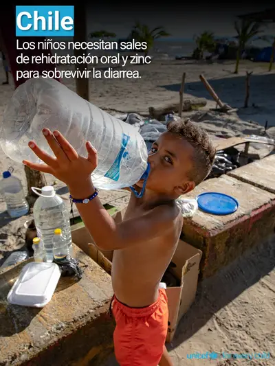 Oral rehydration salts tile for Chile, Photo · Spanish