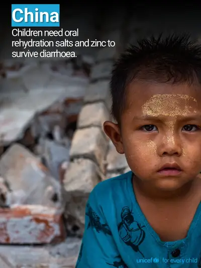 Oral rehydration salts tile for China, Photo · English