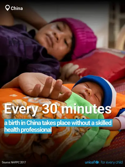 Skilled birth attendance tile for China, Bold number · English