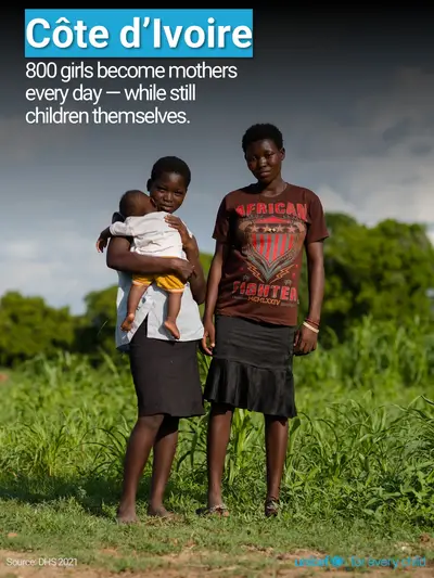 Adolescent motherhood tile for Côte d'Ivoire, Photo · English