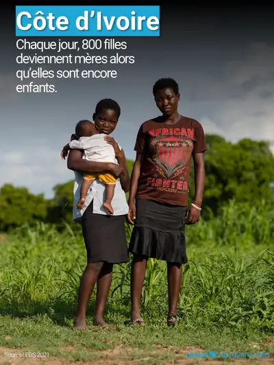 Adolescent motherhood tile for Côte d'Ivoire, Photo · French