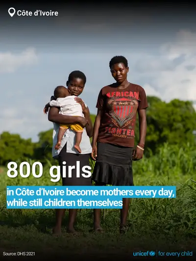 Adolescent motherhood tile for Côte d'Ivoire, Bold number · English