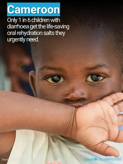Oral rehydration salts tile for Cameroon, Photo · English