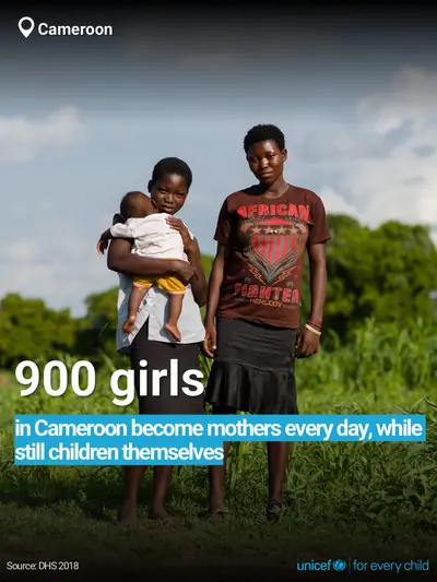 Adolescent motherhood tile for Cameroon, Bold number · English