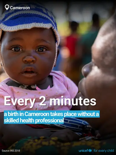 Skilled birth attendance tile for Cameroon, Bold number · English