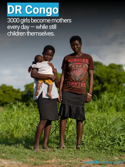 Adolescent motherhood tile for Democratic Republic of the Congo, Photo · English