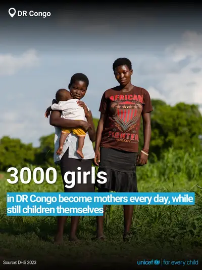 Adolescent motherhood tile for Democratic Republic of the Congo, Bold number · English