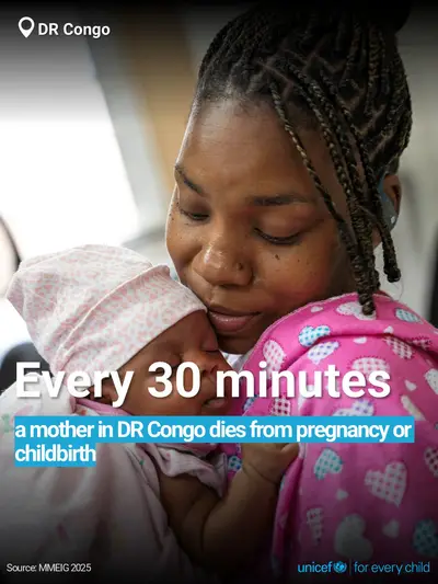 Maternal mortality tile for Democratic Republic of the Congo, Bold number · English