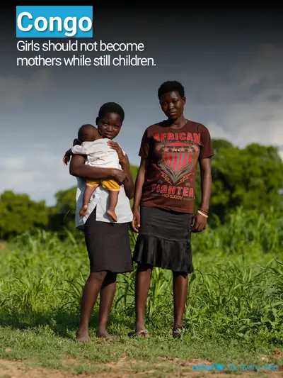 Adolescent motherhood tile for Congo, Photo · English
